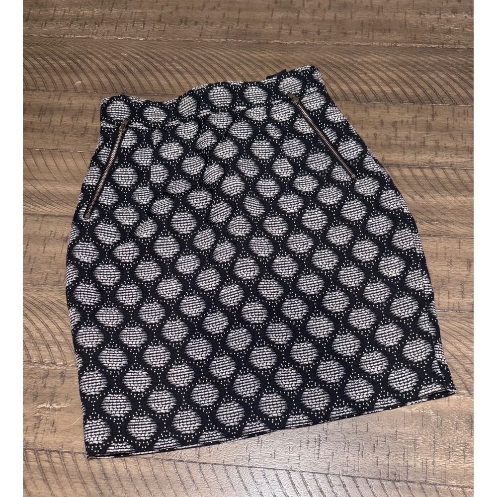 HM Womens Black White Geometric Dot Jacquard Mini Skirt Size 4 Zipper Pockets